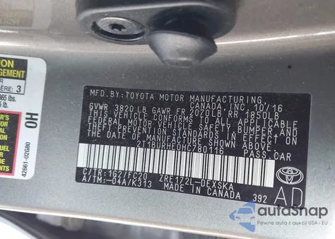 2017 Toyota Corolla Se z USA, uszkodzony, nr VIN 2T1BURHE0HC780116